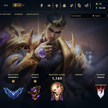 League of Legends Diamond I β’ 60% WR β’ 3.0 KDA β’ 801 Skins